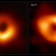 Hawking radiation is predicted to be emitted by black holes, like these two imaged by the Event Horizon Telescope.